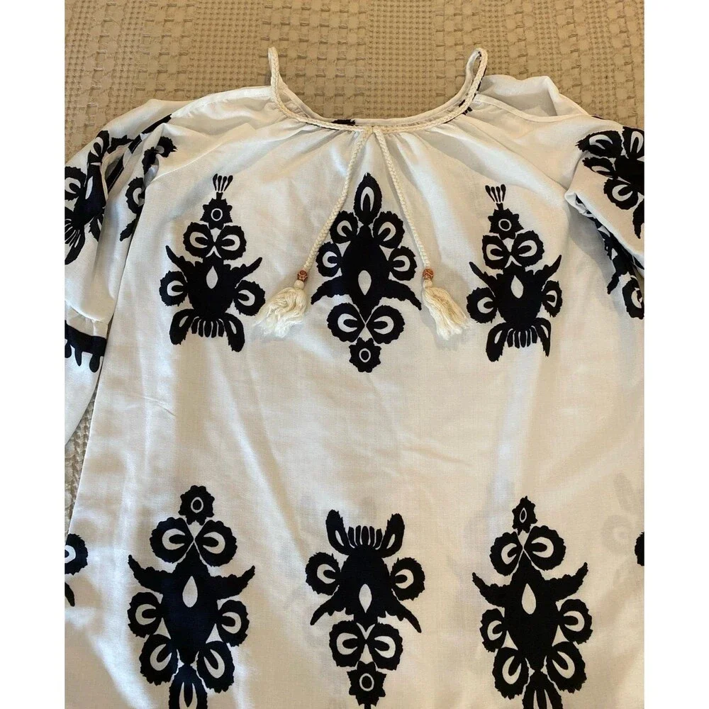 Swimsuit Coverup‎ Dress Off Shoulder Black & White Plus Size XL Ethnic Boho Sexy